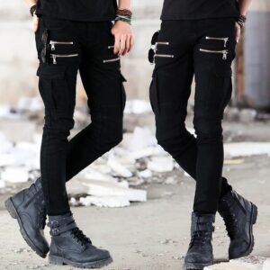 Mens Skinny 2015 Runway Distressed slim elastic jeans hiphop Washed